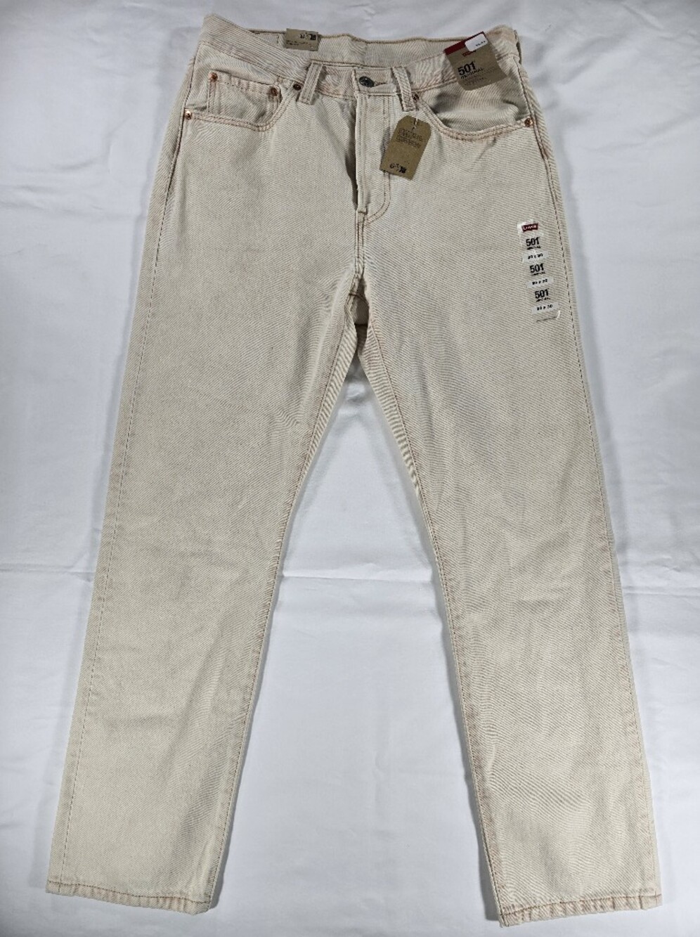 NEW Levis 501 Original Jeans Mens 30x30 Cream Straight Leg 100% Cotton NWT Beige
